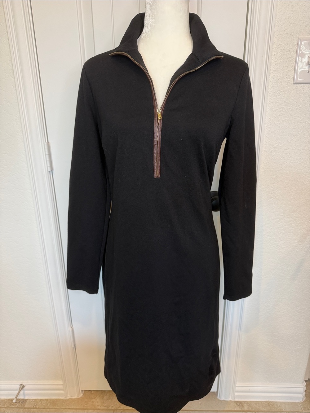 Lauren Ralph Lauren Black Long-Sleeve Half-Zip Dress